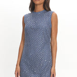 Alvena Crochet Lace Shift Dress Sequin Light Blue