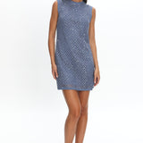 Alvena Crochet Lace Shift Dress Sequin Light Blue