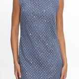 Alvena Crochet Lace Shift Dress Sequin Light Blue