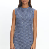 Alvena Crochet Lace Shift Dress Sequin Light Blue