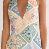 Nolara A-Line Halterneck Maxi Dress Green Multi