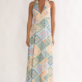 Nolara A-Line Halterneck Maxi Dress Green Multi