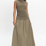 Keeeva Boatneck Maxi Dress Light Khaki