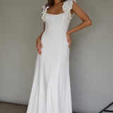 Bronte Ruffle Strap Midi Dress Cream