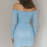 Moonrise Off-Shoulder Long Sleeve Dress Lace Blue