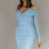 Moonrise Off-Shoulder Long Sleeve Dress Lace Blue