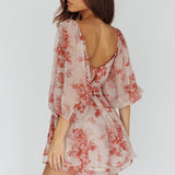 First Light Puff Sleeve Elasticated Waist Romper Floral Print Rose
