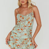 First Light Cami Strap Ruched Dress Floral Mint