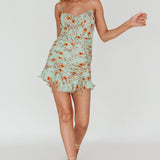 First Light Cami Strap Ruched Dress Floral Mint