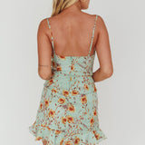 First Light Cami Strap Ruched Dress Floral Mint