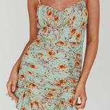 First Light Cami Strap Ruched Dress Floral Mint