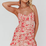 First Light Cami Strap Ruched Dress Floral Pink