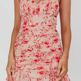 First Light Cami Strap Ruched Dress Floral Pink
