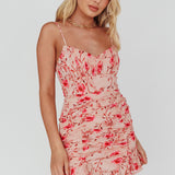 First Light Cami Strap Ruched Dress Floral Pink