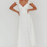 Lola Ruffle Shoulder Maxi Dress Textured White