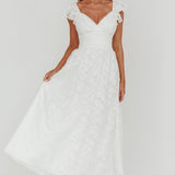 Lola Ruffle Shoulder Maxi Dress Textured White