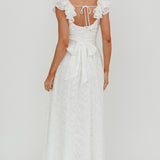 Lola Ruffle Shoulder Maxi Dress Textured White