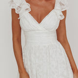 Lola Ruffle Shoulder Maxi Dress Textured White