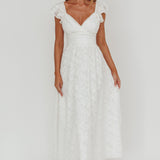 Lola Ruffle Shoulder Maxi Dress Textured White
