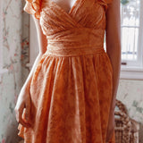 Lola Ruffle Shoulder Ruched Dress Textured Orange