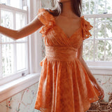 Lola Ruffle Shoulder Ruched Dress Textured Orange