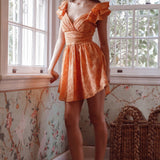 Lola Ruffle Shoulder Ruched Dress Textured Orange