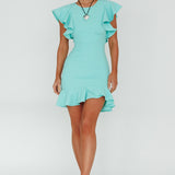 Cupid's Bow Ruffle Shoulder Bodycon Dress Teal
