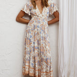 Kailee Short Sleeve Midi Dress Beige/Rust