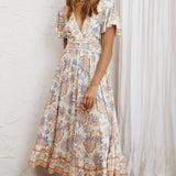 Kailee Short Sleeve Midi Dress Beige/Rust