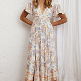 Kailee Short Sleeve Midi Dress Beige/Rust