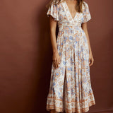 Kailee Short Sleeve Midi Dress Beige/Rust