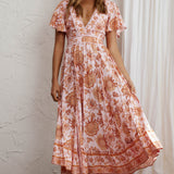 Kailee Short Sleeve Midi Dress Pink/Orange