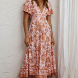Kailee Short Sleeve Midi Dress Pink/Orange