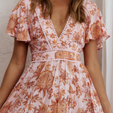 Kailee Short Sleeve Midi Dress Pink/Orange