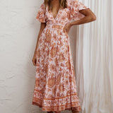 Kailee Short Sleeve Midi Dress Pink/Orange