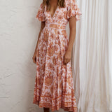 Kailee Short Sleeve Midi Dress Pink/Orange
