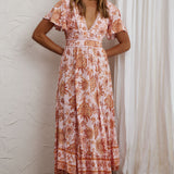 Kailee Short Sleeve Midi Dress Pink/Orange