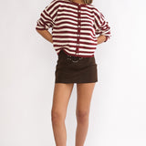 Ivyn Button Front Knitwear Top Stripe Crimson