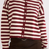 Ivyn Button Front Knitwear Top Stripe Crimson