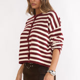 Ivyn Button Front Knitwear Top Stripe Crimson