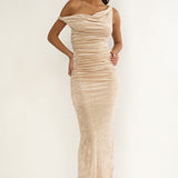Callen Cowl Ruched Maxi Dress Champagne Silver