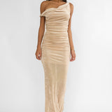 Callen Cowl Ruched Maxi Dress Champagne Silver