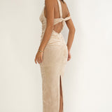 Callen Cowl Ruched Maxi Dress Champagne Silver