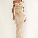 Callen Cowl Ruched Maxi Dress Champagne Silver