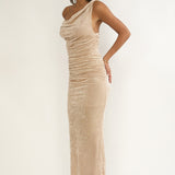 Callen Cowl Ruched Maxi Dress Champagne Silver