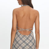 LIONESS Banks Halter Mini Dress Beige Plaid