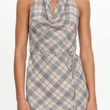 LIONESS Banks Halter Mini Dress Beige Plaid
