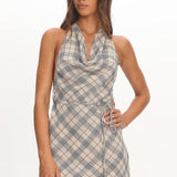 LIONESS Banks Halter Mini Dress Beige Plaid