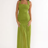 Galinda Ruched Bodice Halterneck Maxi Dress Olive