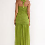 Galinda Ruched Bodice Halterneck Maxi Dress Olive